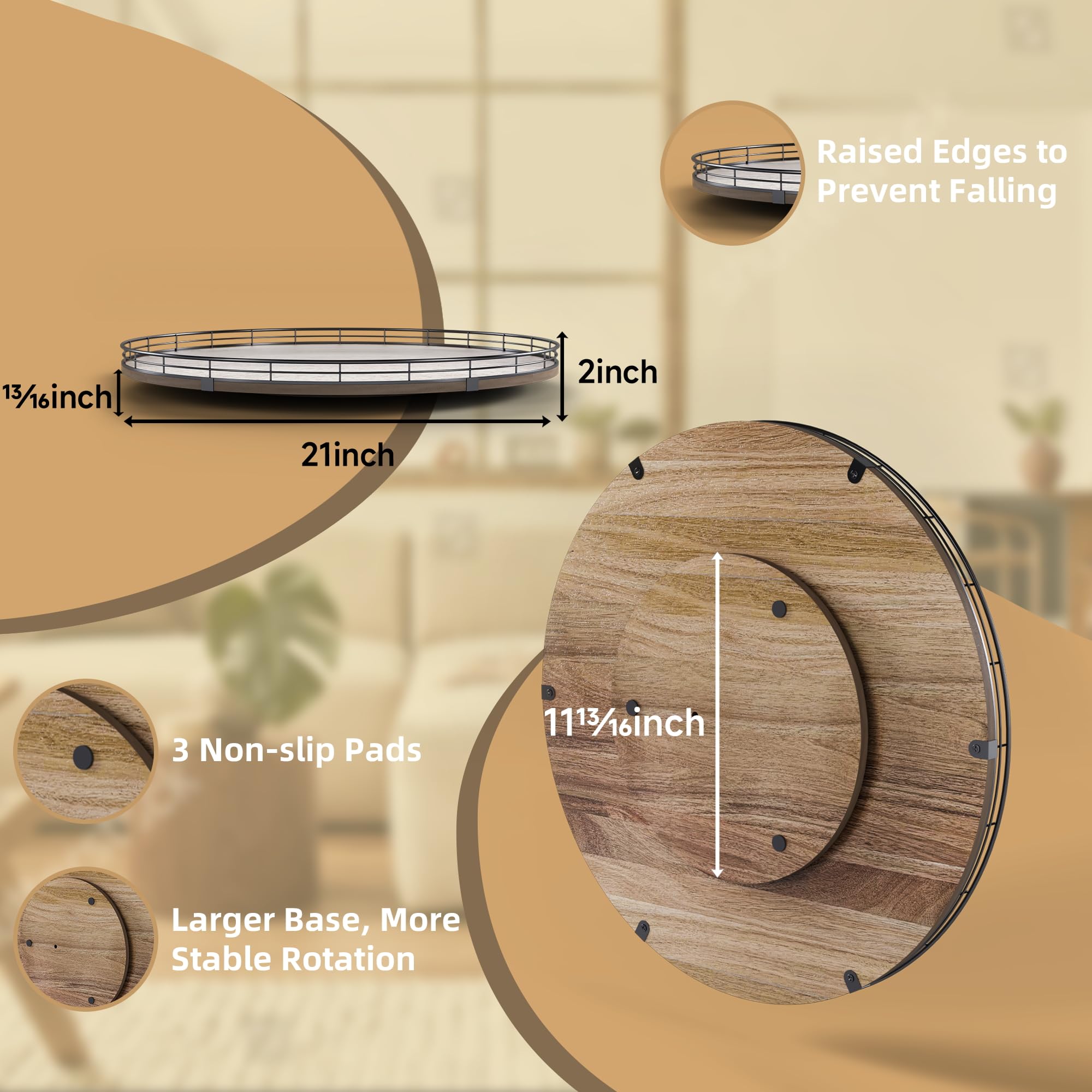 Lazy Susan Drehteller-Organizer aus Akazienholz, 53,3 cm, für Tischplatte, Bauernhaus, extra groß, rund, Lazy Susan zum Servieren, Küche, Arbeitsplatte, Schrank für Charcuterie, Tafelaufsatz,