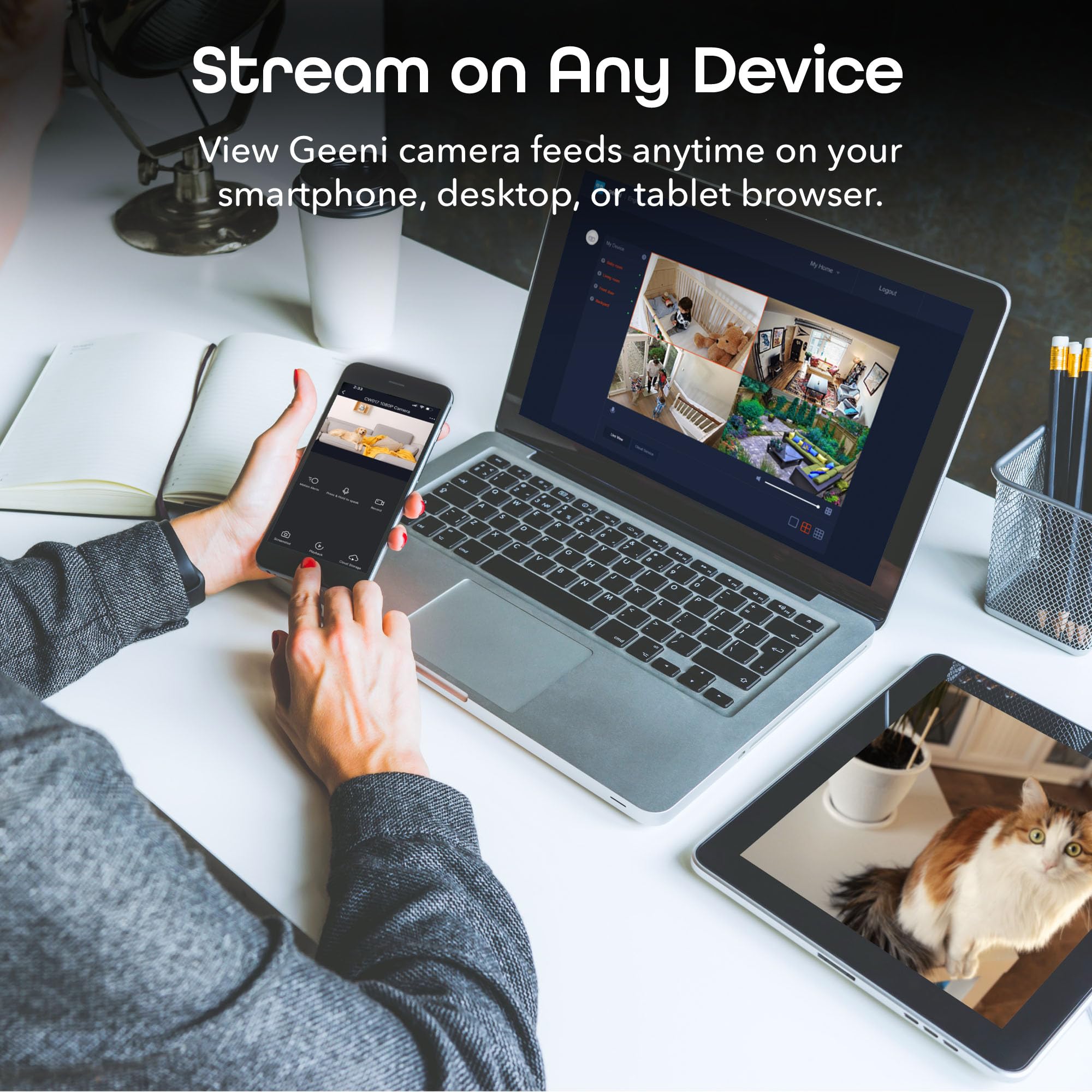 Geeni Vivid Caméra de sécurité intelligente d'intérieur, diffusion en direct HD, 1 pièce, blanc