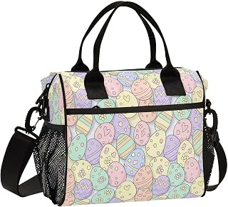 CEBUGI Watercolor Easter Eggs Insulated Lunch Bag Leakproof Freezable Cooler Bag with Adjustable Shoulder Strap for Office Work Picnic Beach,M