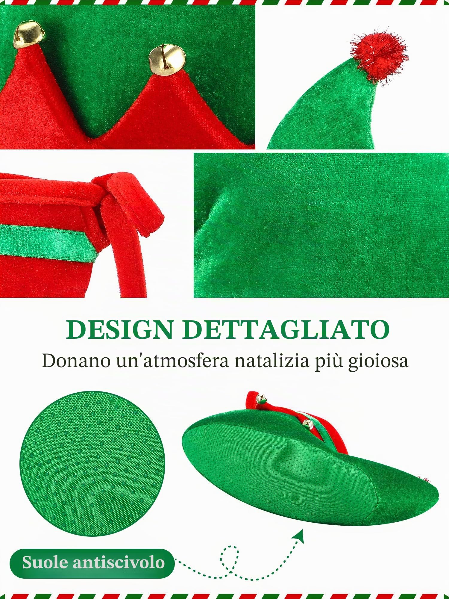 SATINIOR Natale Santa Cappello Elfo e Scarpe Natale Rosso e Verde Costume Elfo Accessori Set (28 cm/ 11 Pollici)