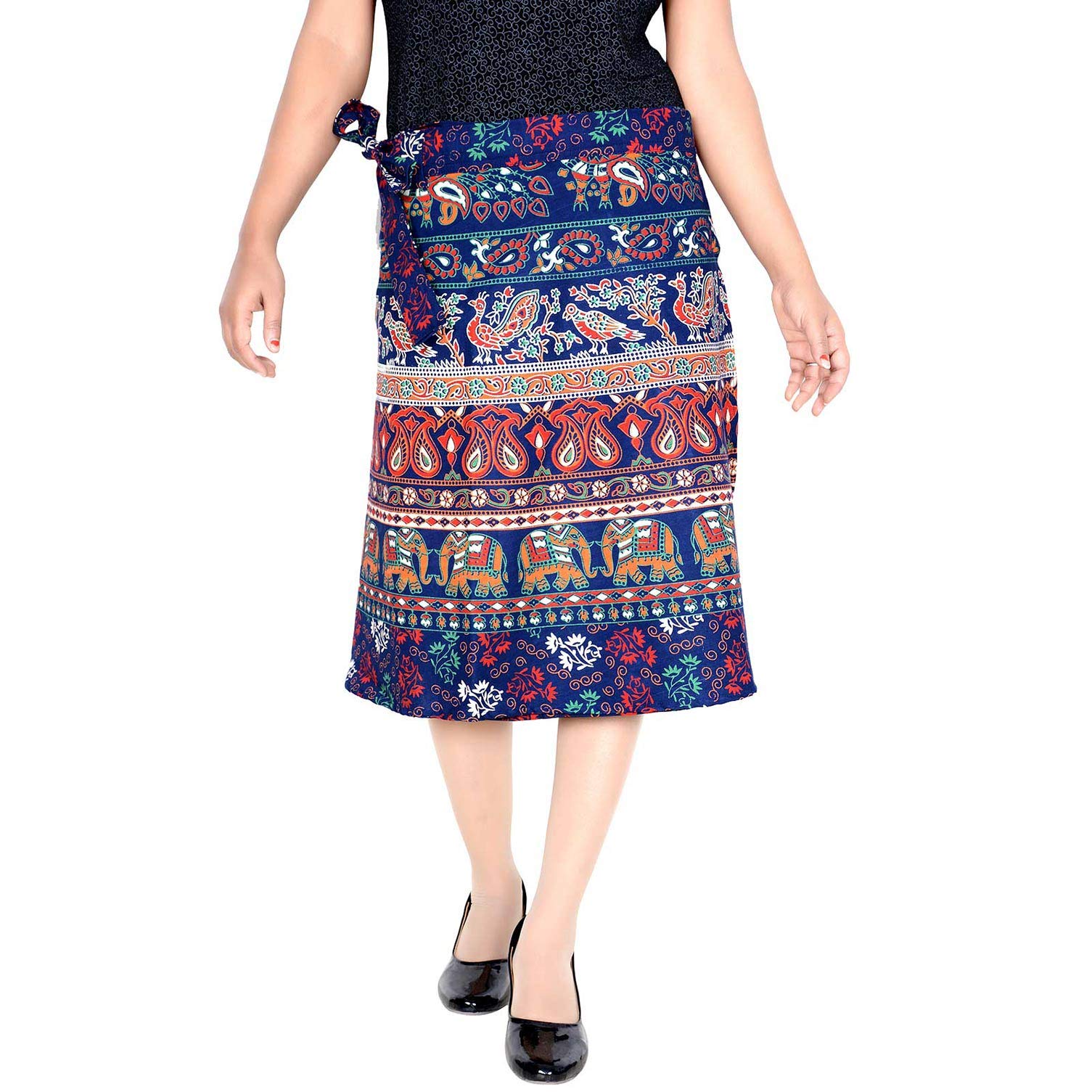 Women's Cotton Printed Knee Length Regular Wrap Around Skirt (F_W24NTB_0002-Free; Blue; Free)-image-12