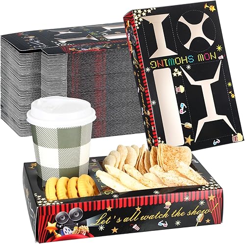 Nezyo 30 bandejas desechables para aperitivos de noche de película suministros de noche de película cajas de aperitivos decoración de cine de