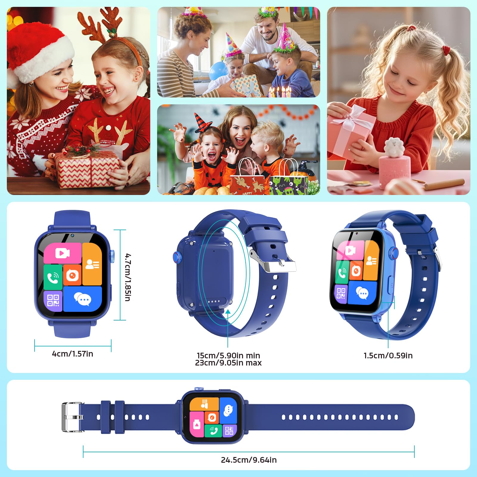 PTHTECHUS Reloj Inteligente Niño, Smartwatch Niños con GPS y Llamadas 4G, Telefono, SOS, Chat de Voz, Videollamada, Modo Clase, Reloj Infantil Niño Niña de 4 a 12 Años Regalos Navidad (Azul)