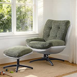 K Knowbody Swivel Accent Chair with Ottoman, Green Chenille