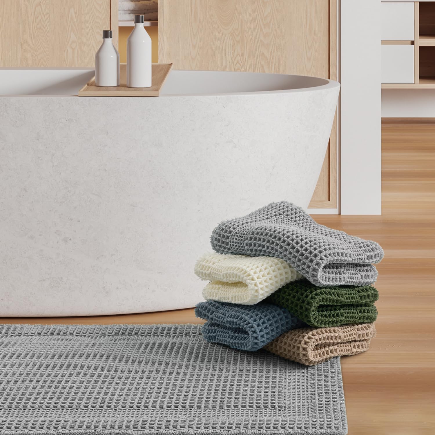 AMOAMI Tapetes de baño absorbentes para baño, antideslizantes, lavables a máquina, con borlas, ultrasuaves, bohemias, para el suelo del baño, 43 x 61 cm, color gris