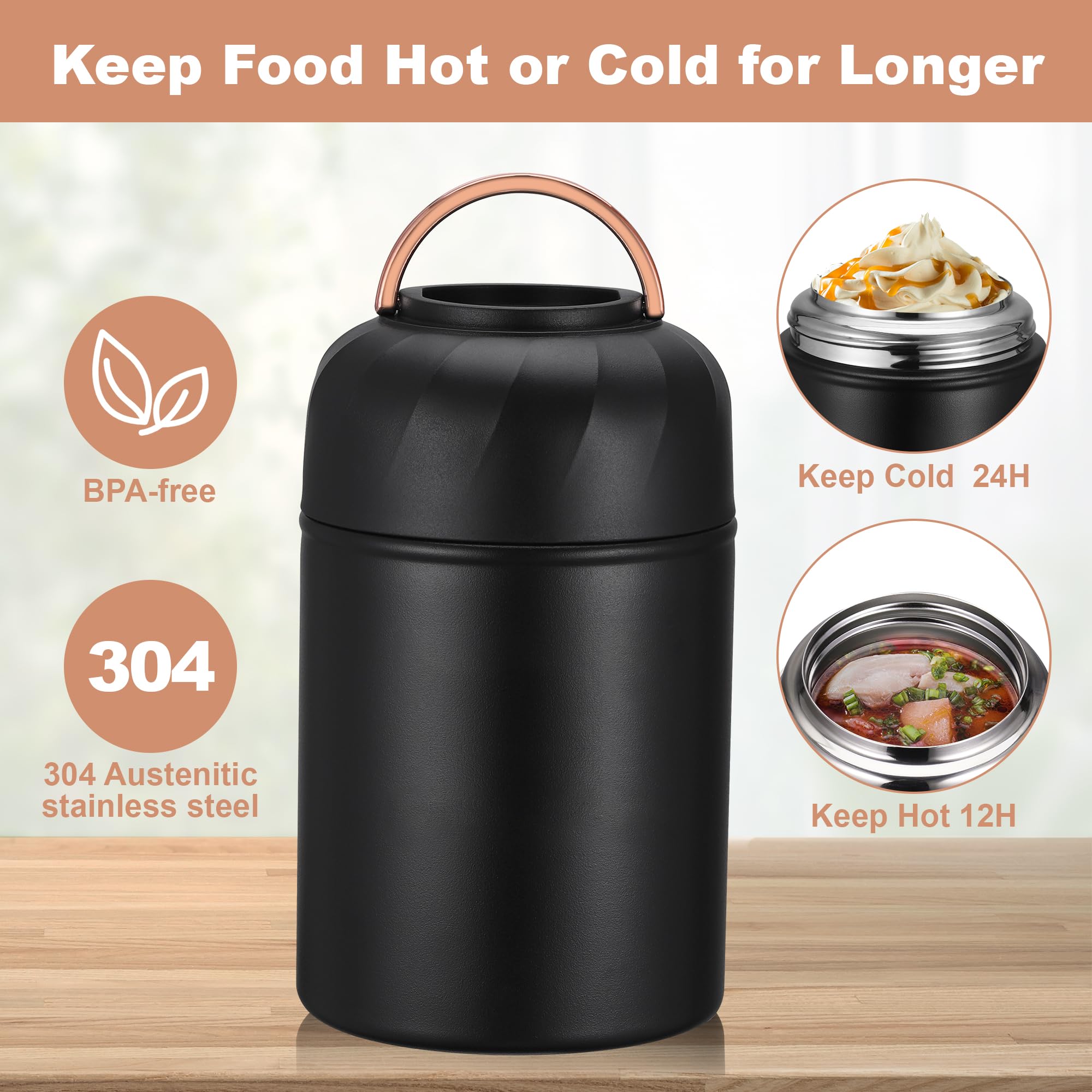 TranRantic Thermobehälter 500ml - Edelstahl Essensbox Mit Besteck