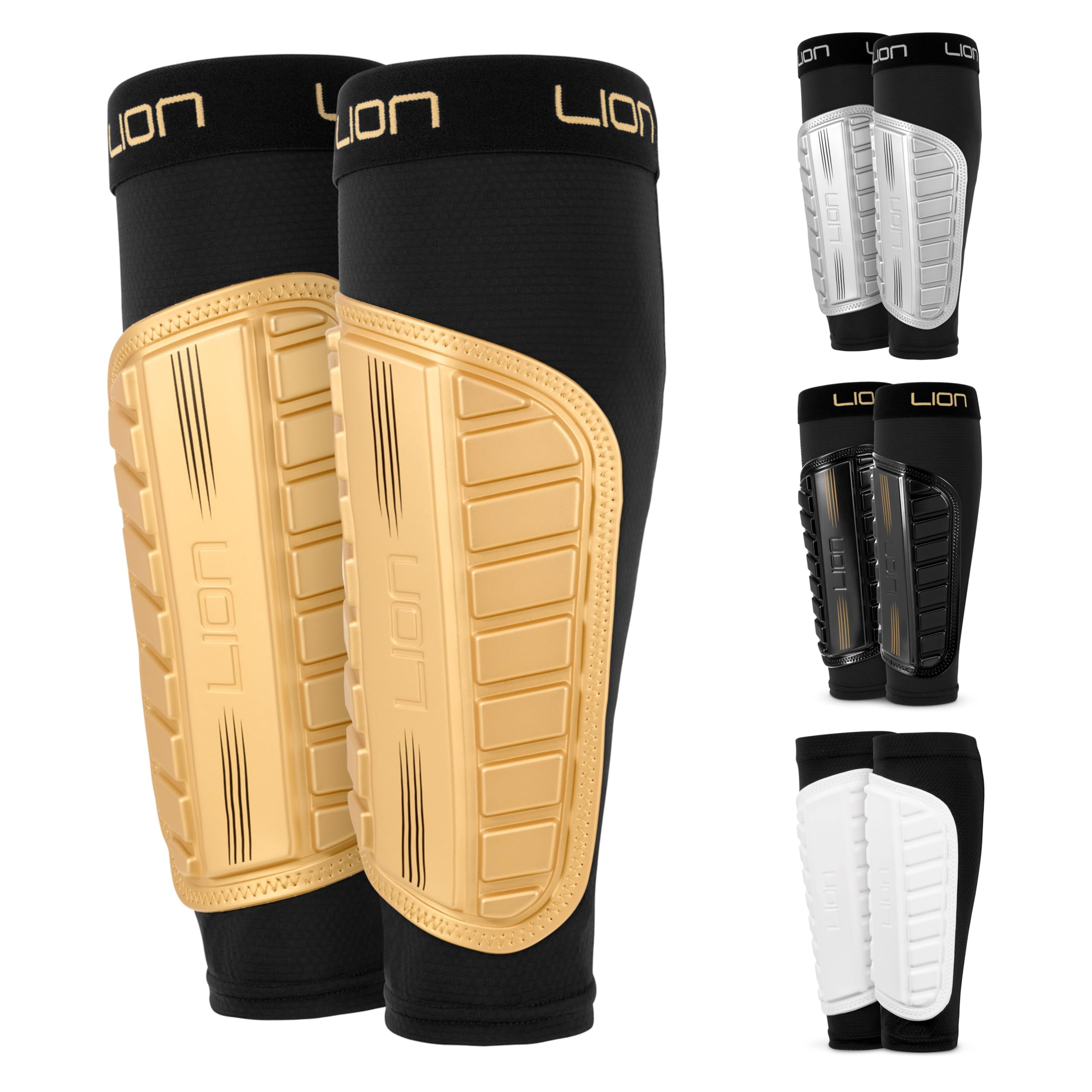 Football Sleeve Style Shin Pads/Guards - Flexible Comfort & Protection - For Kids & Adults - Gold (Kids)