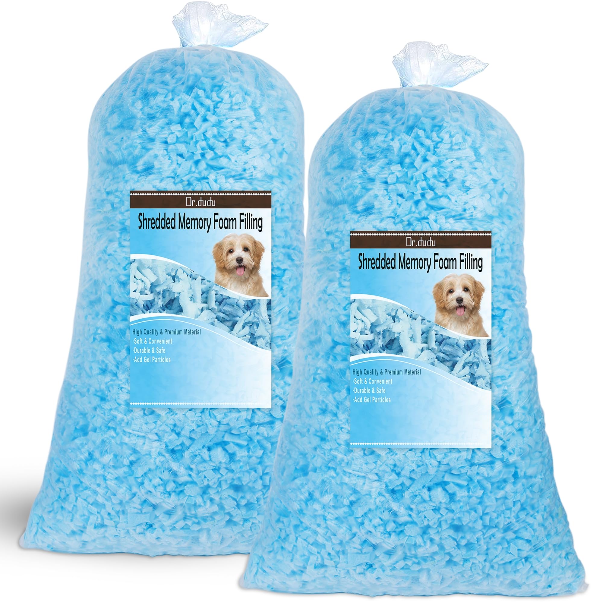 DR.DUDU 10lbs Shredded Memory Foam Filling for Bean Bag Filler, Soft and Convenient Pillow Stuffing Foam for Couch Cushion Dog Bed Chair Arts Crafts, Added Gel Particles