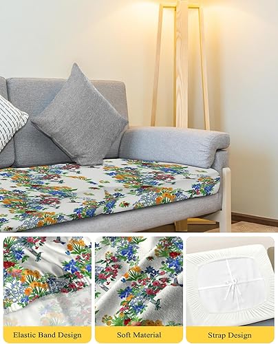 Miniatura 4 de Fundas de cojín elásticas para sofá con estampado floral primaveral, con parte inferior elástica, coloridas fundas de sofá con diseño botánico de