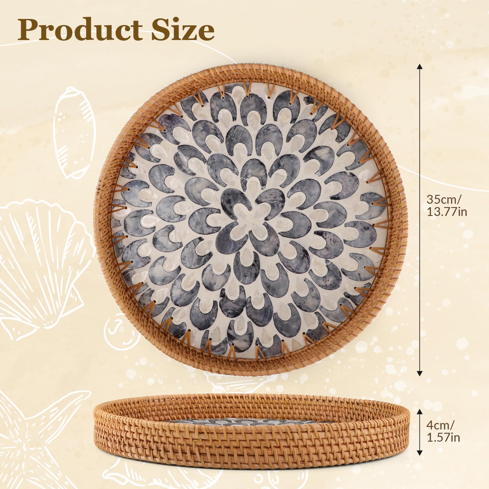 Plateau Rond En Rotin De 30 Cm Avec Poignées, Plateau De Présentation