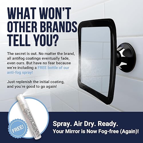 Miniatura 3 de MIRRORVANA Espejo de ducha sin niebla para afeitado con succión mejorada, superficie antivaho inastillable y giro de 360, 1 aumento, 6.3 x 6.3