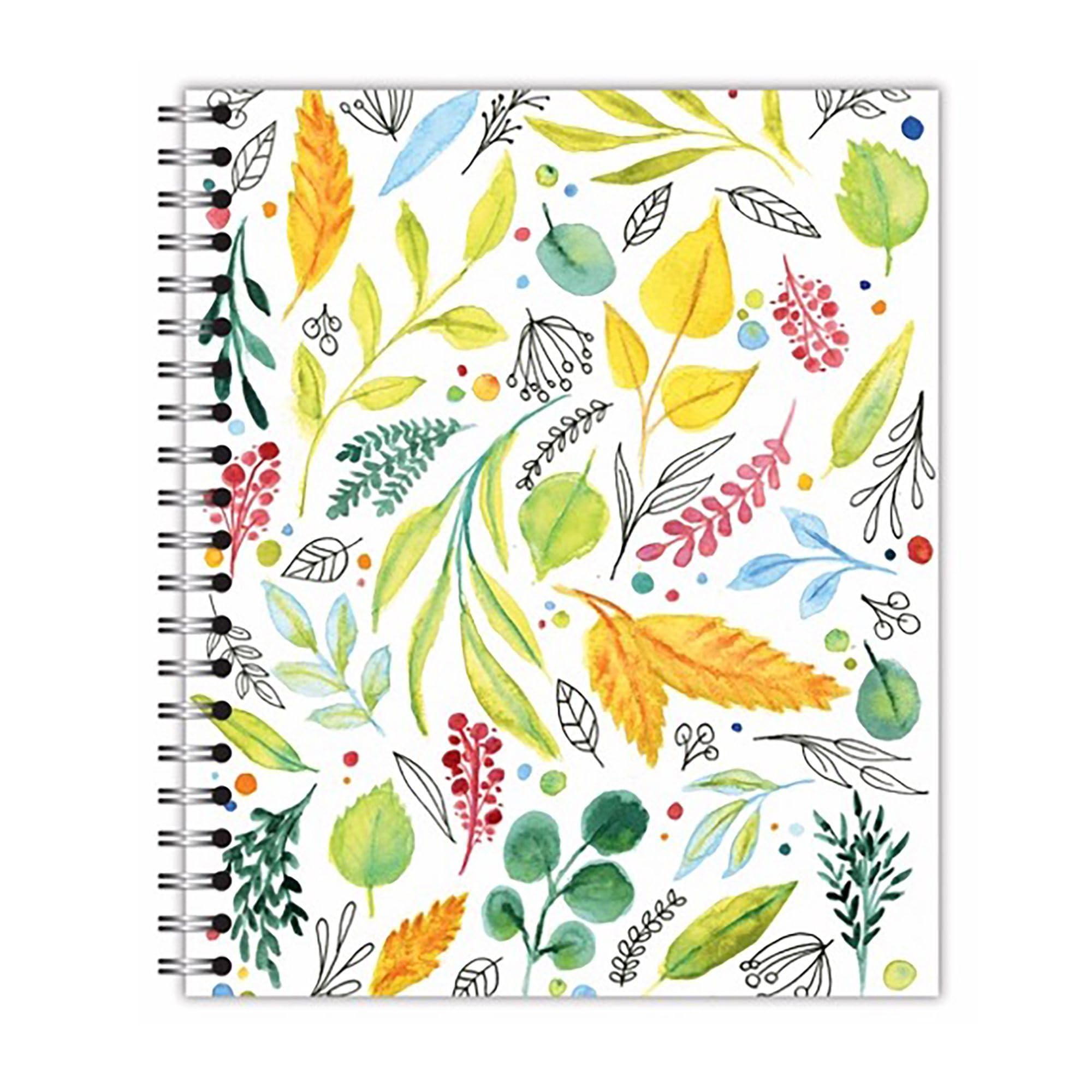New Leaf Paper Large Spiral Bound Designer Notebook, Leaves Design, 11" x 9" 70 Sheets, 100% Recycled College Ruled Pages, Vegan, Made in USA