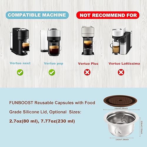 Miniatura 2 de Cápsulas de café reutilizables (taza de café de 7.77 fl oz230ml), cápsulas de café recargables de acero inoxidable para máquina Vertu, SOLO