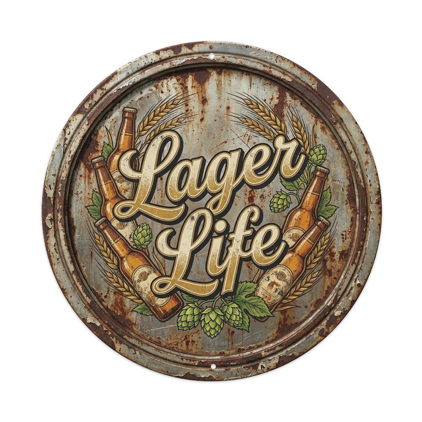 Vintage Beer Rustic Lager Life Retro Bar for Pub Vintage Metal Tin Sign Plaque Wall Decor for Cafe, Club Bar, Office, Garden Metal Poster 8x8Inch