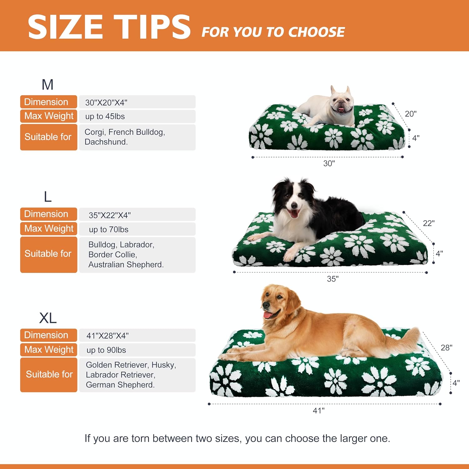 Dog Beds for Small Medium Dogs, Cute Thick Dog Bed for Crate Kennel, Fluffy Pet Bed with Removable Washable Cover and Anti-Slip Bottom, 30"x 20", Green Flower