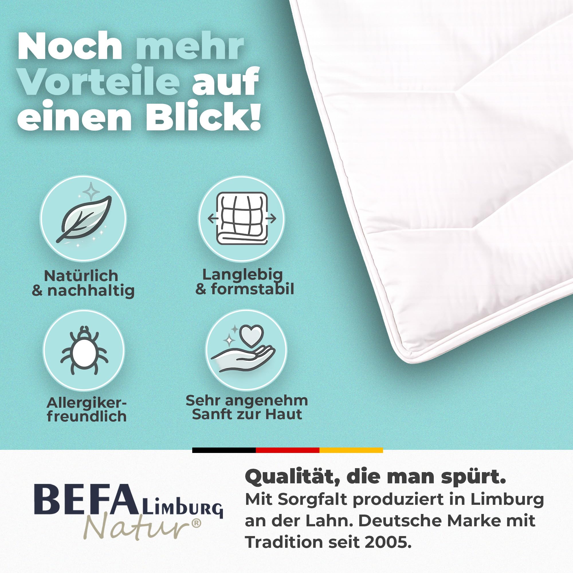 BEFA NATUR Wildseidendecke Sommer 135x200 cm – 100% Wildseide | Made in Germany | Atmungsaktive Sommerbettdecke | Leicht, temperaturausgleichend & hautfreundlich | Oeko-TEX® Standard 100