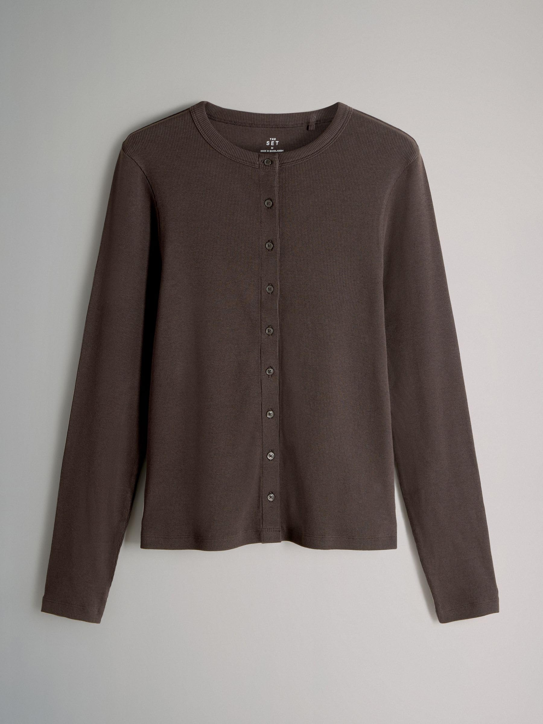 THE SET Femme T-Shirt côtelé boutonné à Manches Longues, Lot de 3 | Coupe standard