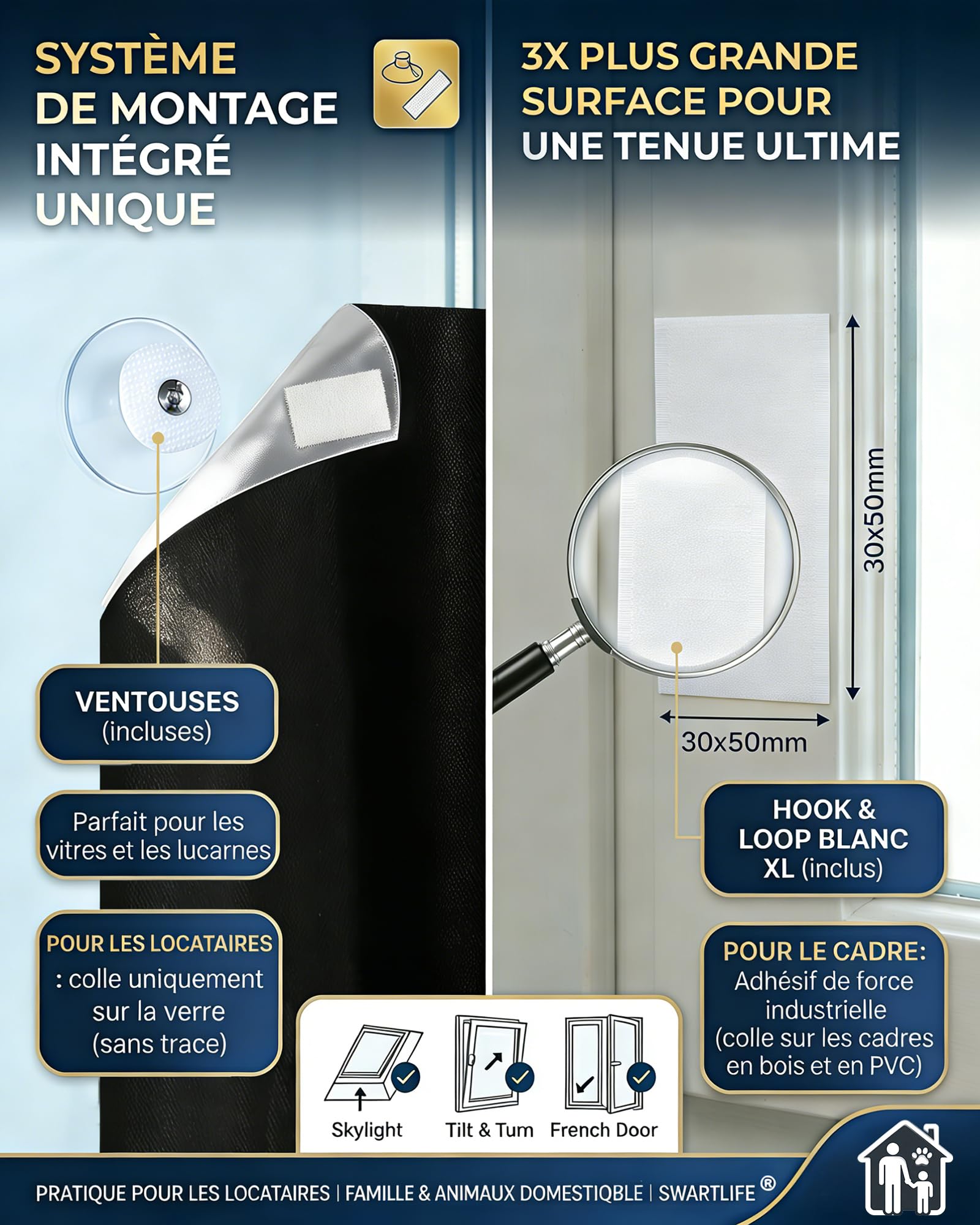 Occultant sans Perçage 240x145 cm Ventouses Auto-adhésif Fenêtre Protection Solaire Intérieure