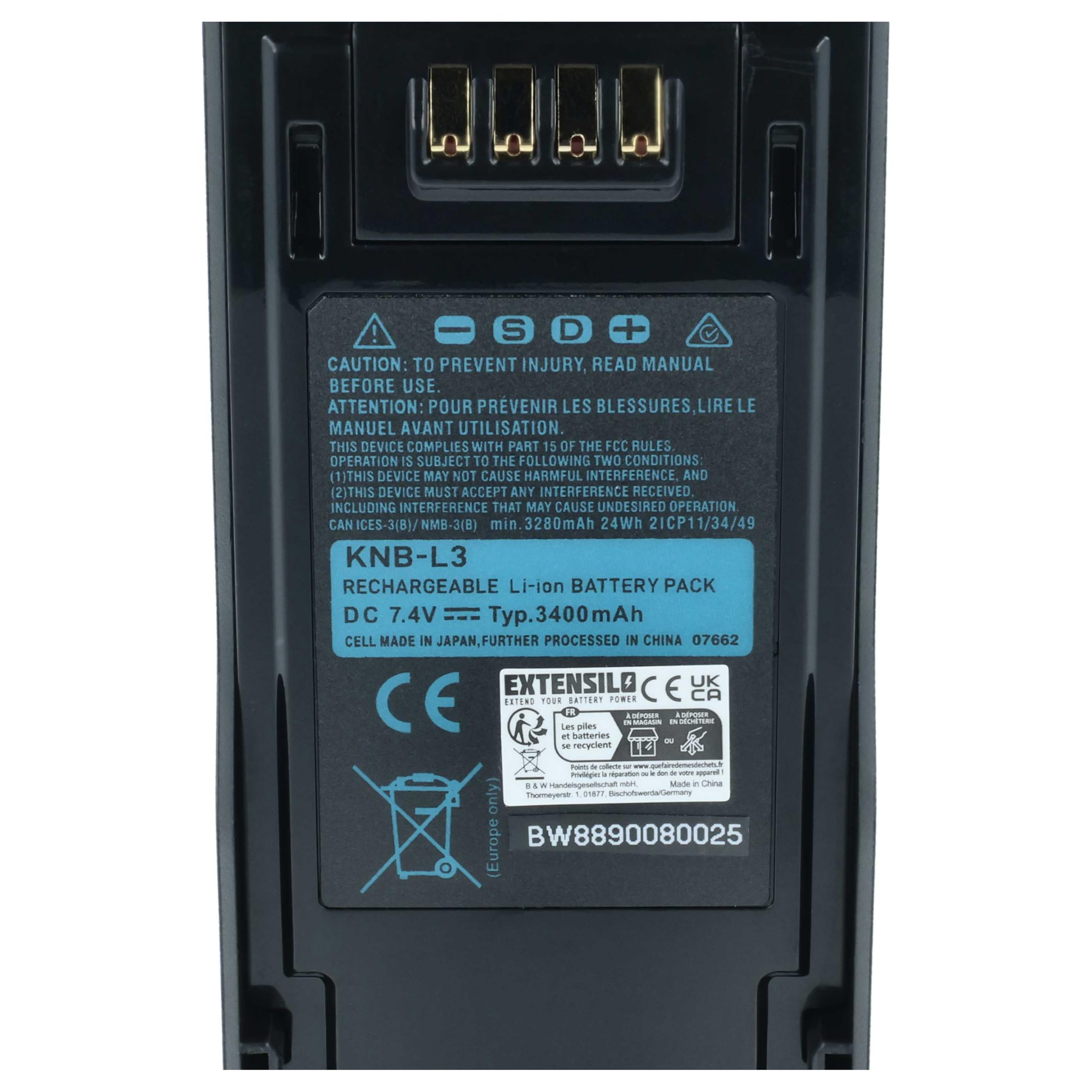 2 x akumulator zamienny do Kenwood KNB-N4, KNB-LS6, KNB-N4M do krótkofalówki, Walkie Talkie (3400 mAh, 7,4 V, litowo-jonowy)