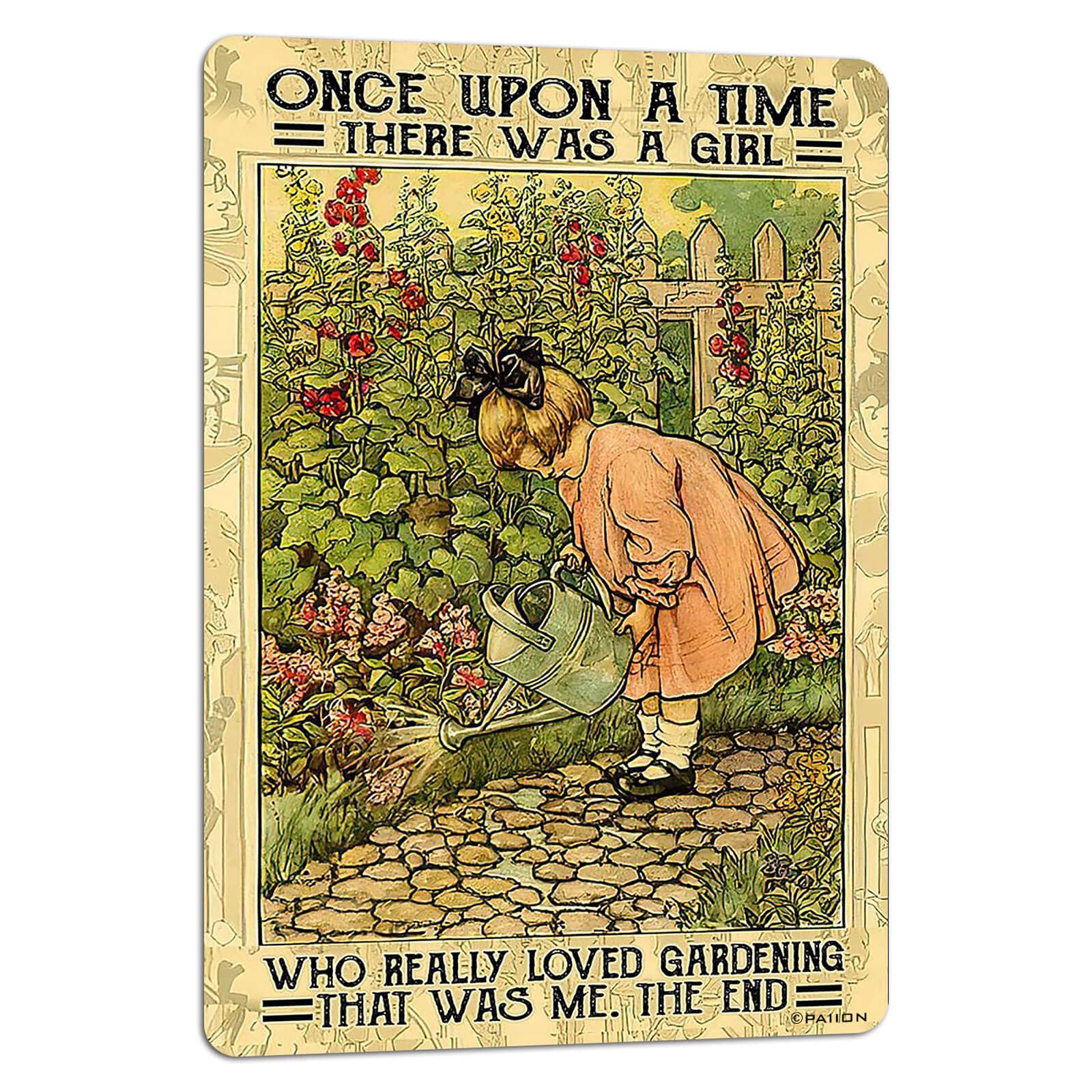 Once Upon A Time Girl Loved Gardening Metal Signs Vintage Home Porch Room Wall Decor Gift For Gardener Gardening Plant Lover Lady 8x12 Inches