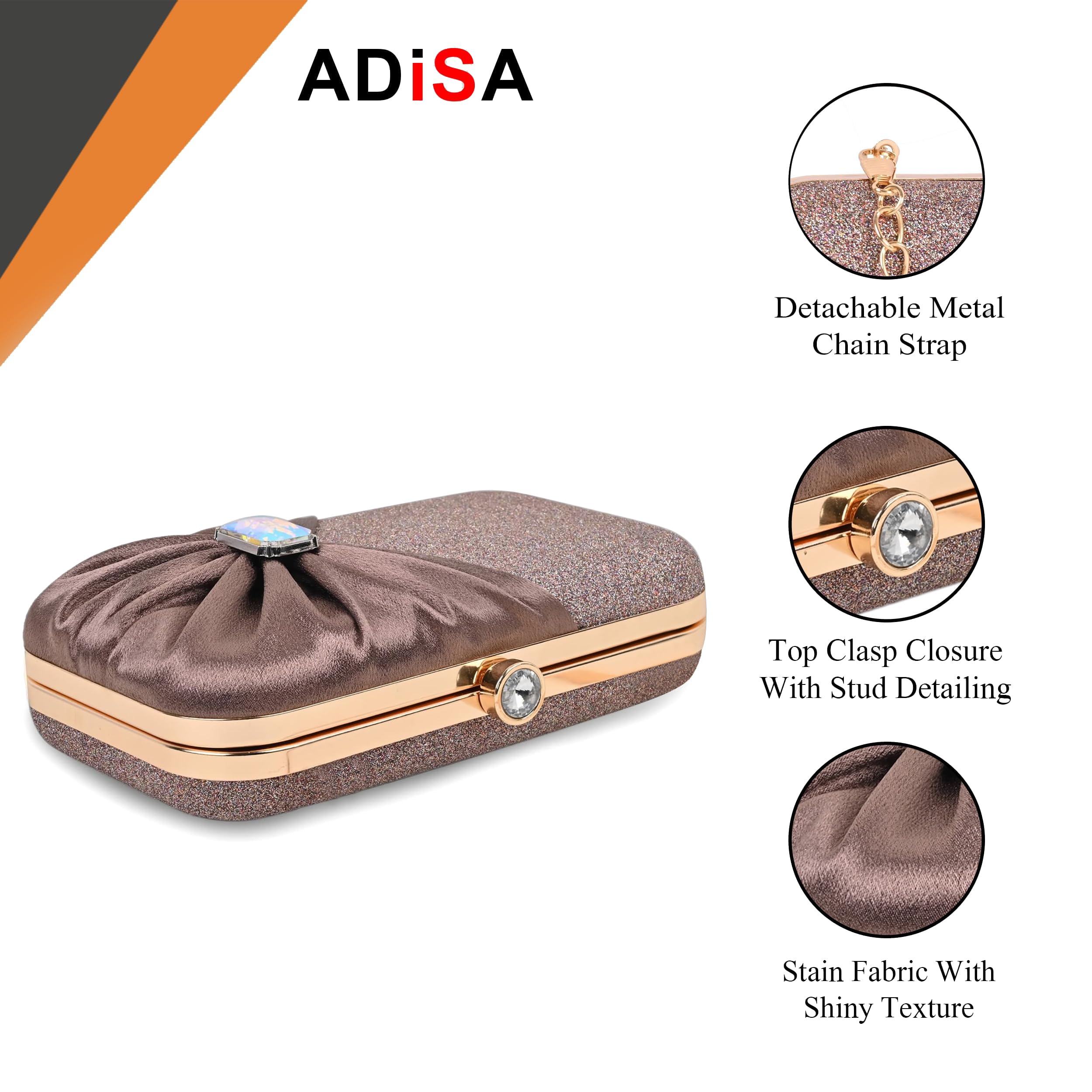 ADISA Studded formal party clutch with gold chain for women and girls (CL107-COP) 1