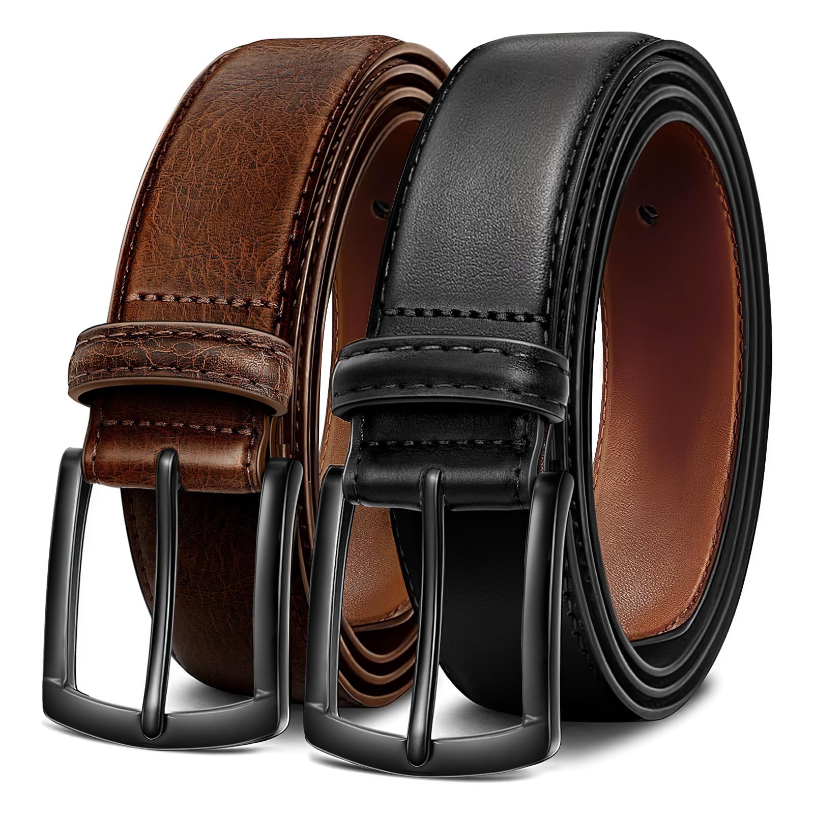 Men's Belt 2Pack Leather Belt for Men Dress Casual Golf Jeans Pants 1 3/8