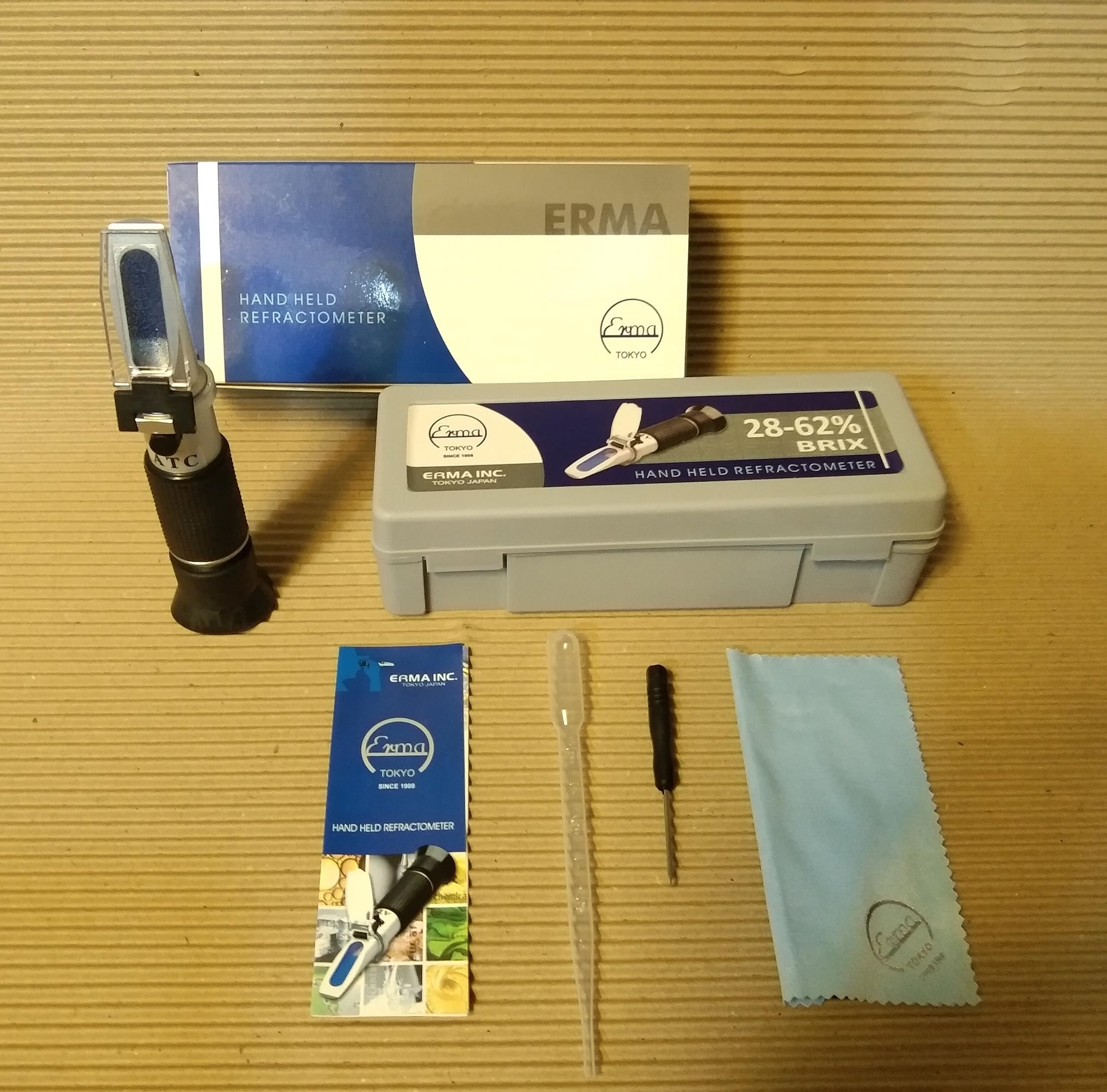 Erma 28-62% Brix Hand Held Sugar Refractometer with Automatic Temperature Compensation (ATC) for Sugar Content Measurement, High Accuracy
