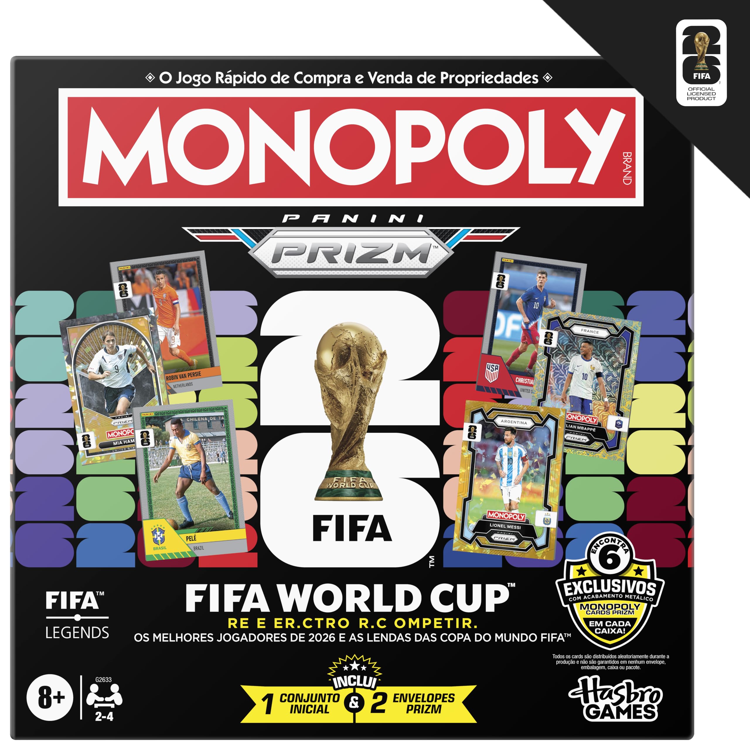 Juego Monopoly Panini Prizm: Copa mundial de la FIFA I Juego de mesa con tema de fútbol y con cartas coleccionables Monopoly Panini Prizm Copa mundial de la FIFA 2026 I Edad: 8+ - Versión en portugués