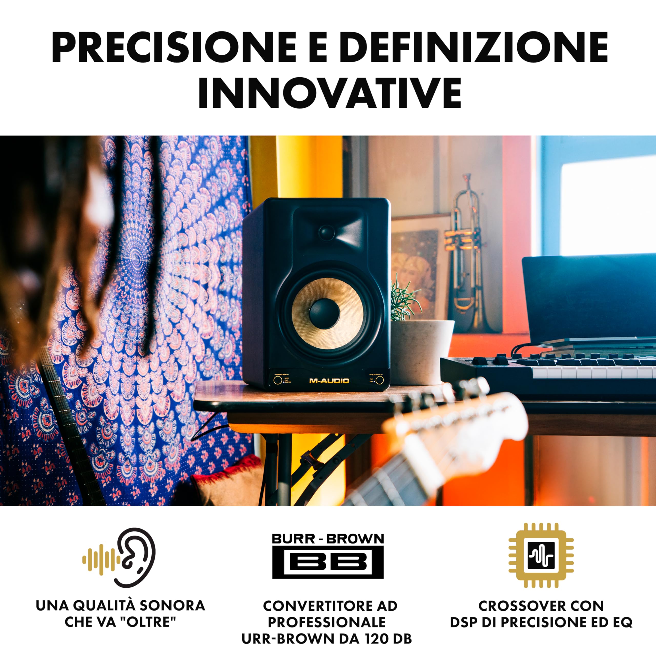 M-AUDIO Forty Sixty - Cassa monitor da studio attiva da 6,5" per la produzione e il mixing, con accurato crossover DSP, EQ, app di controllo e Bluetooth, 100 W