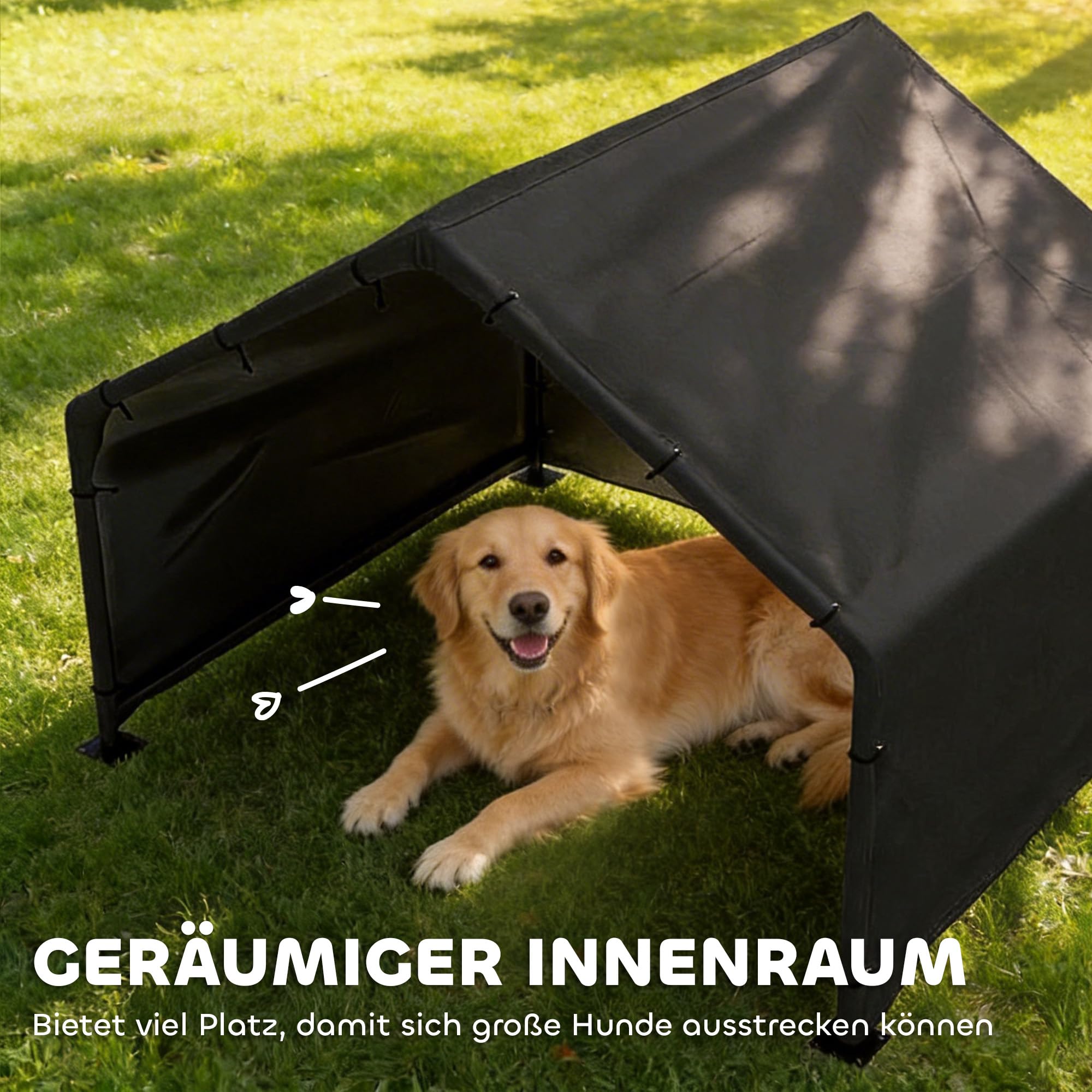 PawHut Hundehütte Hundehaus mit Wasser- und UV-beständiger Überdachung, 125 x 110 x 93 cm Outdoor Hütte für kleine mittelgroße große Hunde bis 30 kg, Indoor, Outdoor Schwarz
