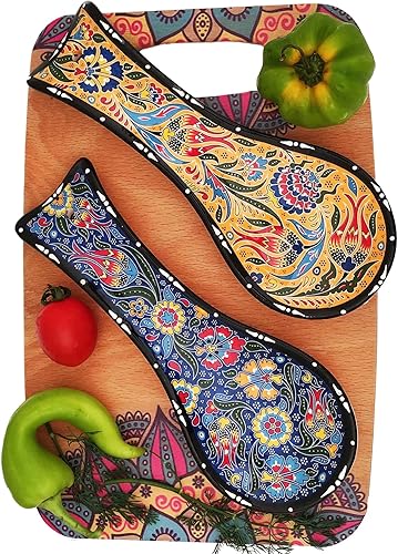 Juego de 2 cucharas de cerámica turca para encimera, decoración de cocina para encimera, hecho a mano, apto para lavavajillas