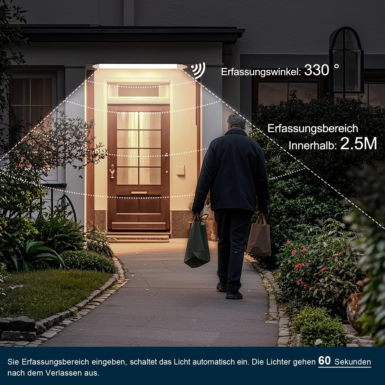 buling 2er Feuchtraumleuchte LED mit Bewegungsmelder, 150CM 45W 4500LM 4000K Neutralweiß LED Wannenleuchte,Verknüpfbar Kellerleuchte Werkstattlampe Wasserfest IP65 für Garage Balkon Keller Flur Treppe