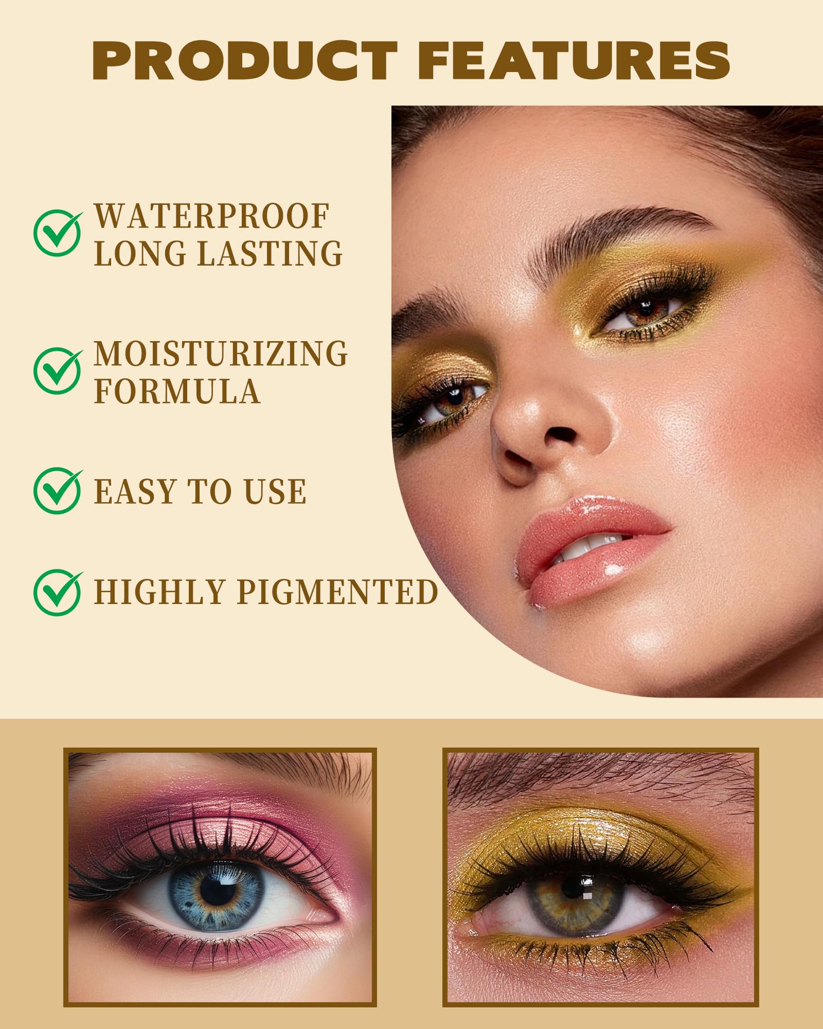 Shimmer Cream Eyeshadow, Ultra-Blendable Glitter Eye Shadow with Moisturizing Formula - Image 4