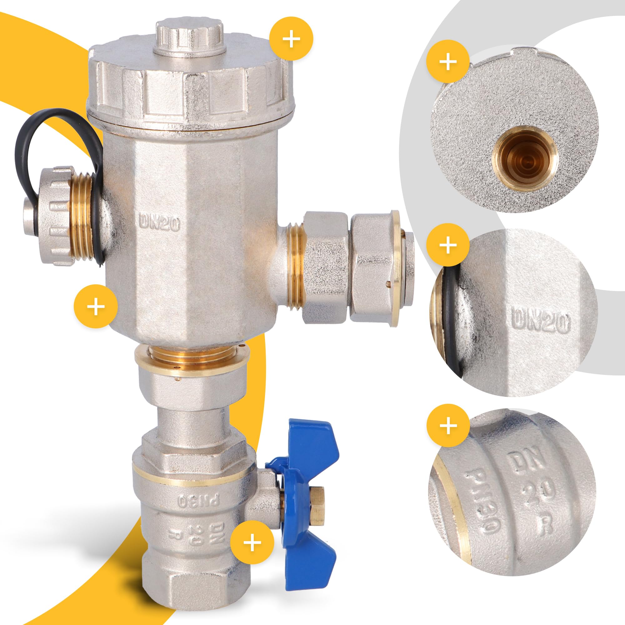 Instalguru Separatore Magnetico 3/4'' Pollice Filtro Fanghi Impianti Riscaldamento Pulizia Acqua Calda Corpo Ottone Rete Inox Ambienti Residenziali Efficienza Prolungata