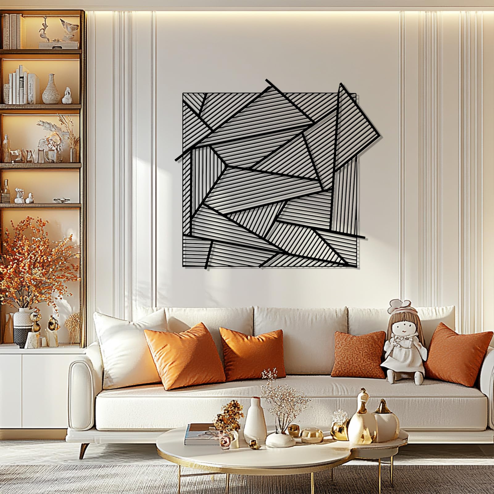 Arte de Pared Moderno geométrico a Rayas de Metal Dorado Arte de Pared contemporáneo Angular de Metal Arte de línea Decoración de Pared Obra de Arte Moderna geométrica a Rayas Decoración Escultura mo