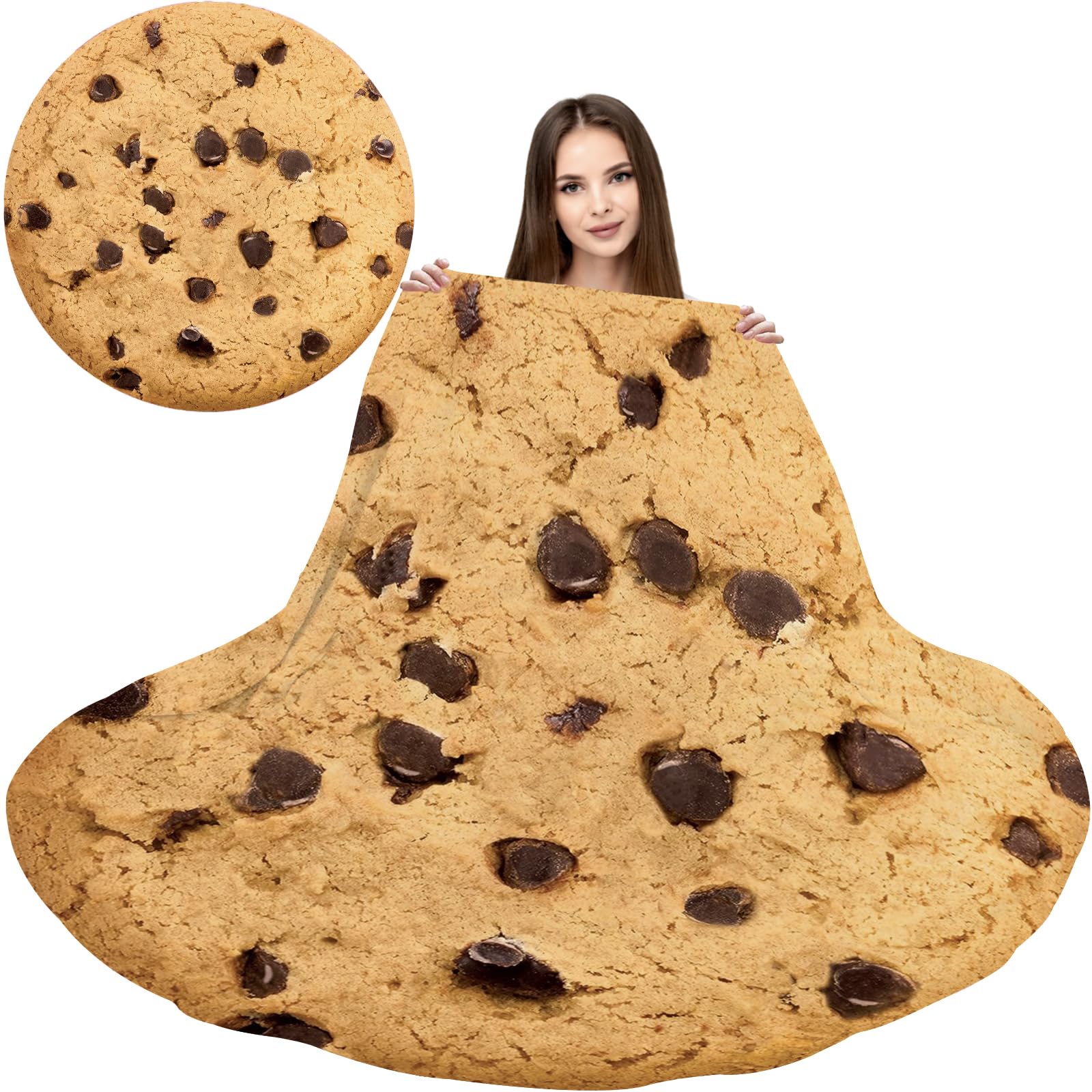 Cookie Blanket for Adults and Kids, Soft and Comfortable Flannel Round Novelty Food Blanket for Bedding, Crib, Sofa, Outdoors - 150CM