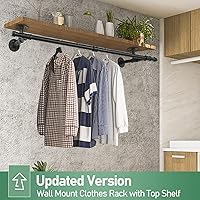 Vista 4 de Perchero de pared de 48 pulgadas, barra de ropa industrial de hierro con estante superior (tabla de madera no incluida)