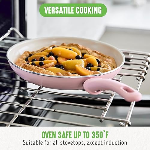 Miniatura 5 de GreenLife Sartén antiadherente de cerámica suave de agarre saludable, de 12 pulgadas con tapa, sin PFAS, apta para lavavajillas, rosa