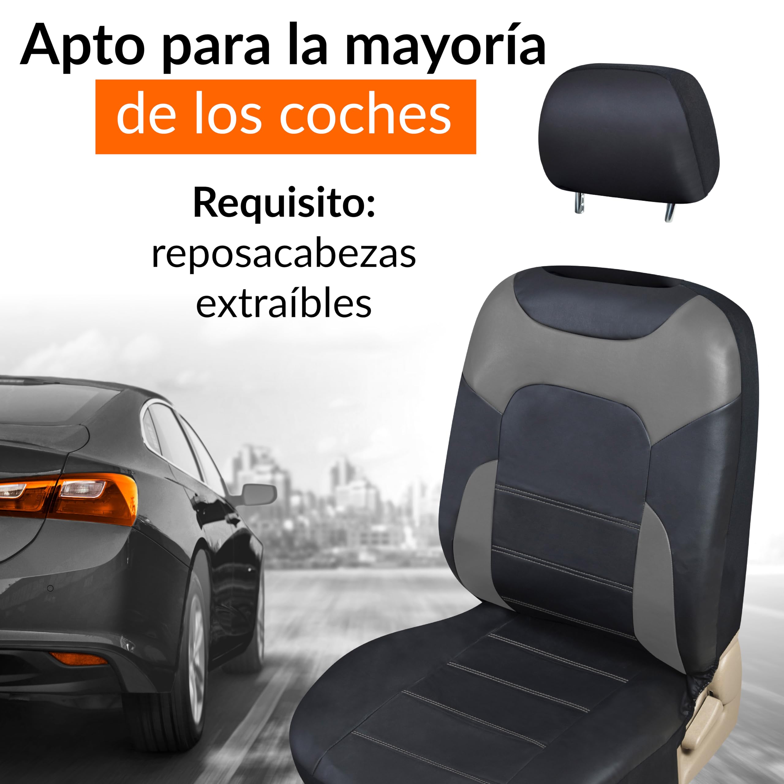 Upgrade4cars Fundas Asientos Coche Universales Polipiel Gris | Set Completo Protectoras Delanteros y Trasero para Todo el Año