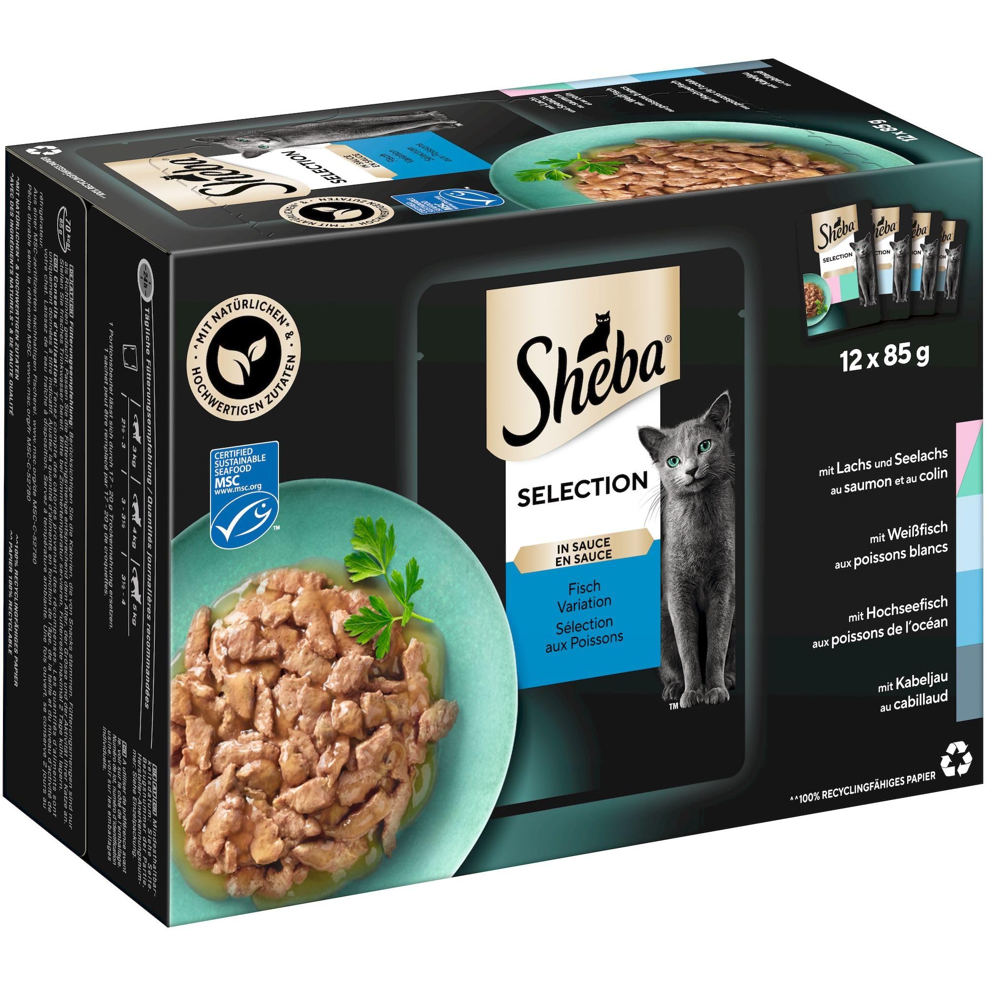 Sheba Selection Katzen Nassfutter im Portionsbeutel Fisch Variation (MSC) in Sauce Multipack 4x12x85g