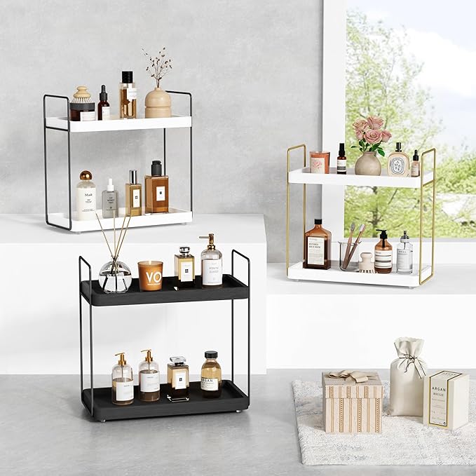 Organizador de Baño Forbena Blanco y Dorado, 2 Niveles para Toallas y Cosméticos miniatura 7