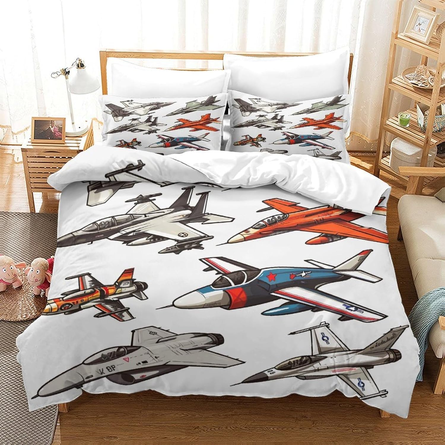 Avion housse de couette 240x220 cm avec 2 taies d'oreiller en microfibre pour lit 2 personnes