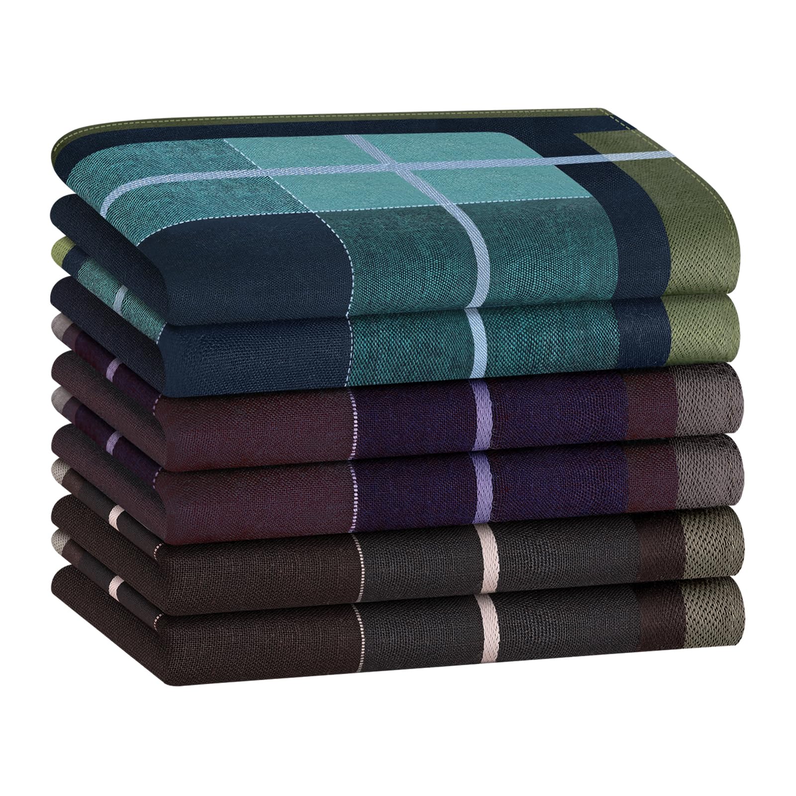 Houlife Men's Mixed-6Pcs Handkerchiefs 100% Cotton 60S Classic Checkered Pattern Coloured Plaid Hankies For Dad Grandad Father's Day Gift, 6/12 Pieces 43X43cm