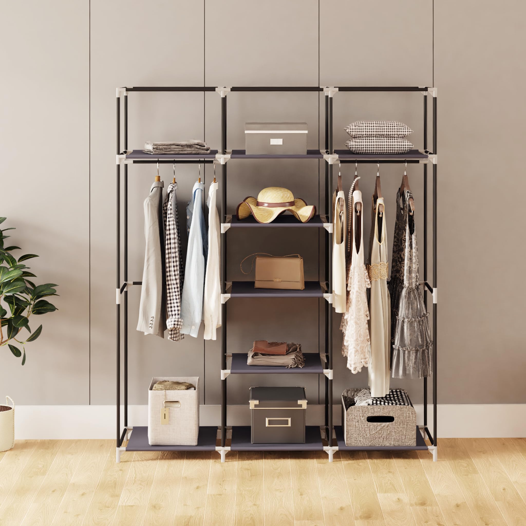 Mondeer Kleiderschrank, Stoffschrank für Schlafzimmer, Stoffschrank, Roßes Stauraum, Stabiler Schrank, für Schlafzimmer, Ankleidezimmer, 150x45x175cm, Grau