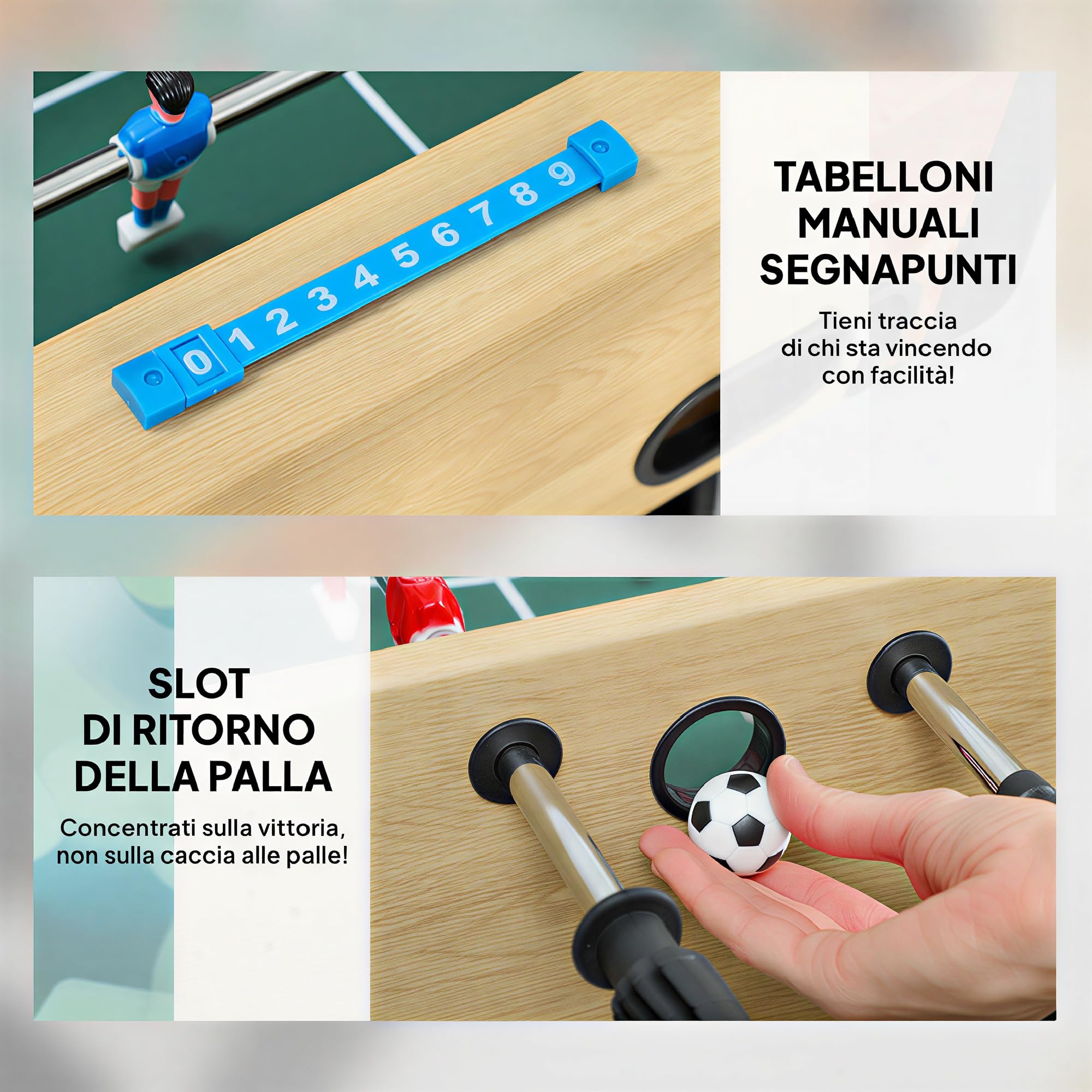 SPORTNOW Calcio Balilla Pieghevole per Casa 118x107.5x78 cm Color Legno | Maniglie Antiscivolo, 8 Aste, 22 Giocatori, 2 Palline, Segnapunti, Biliardino per Bambini Adulti Scuola Ufficio Feste