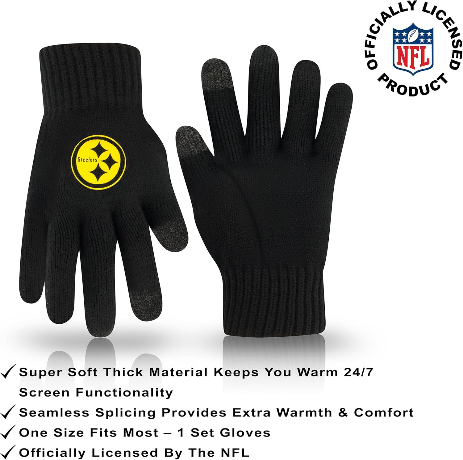 Ultra Game Adults NFL Official 2 Pack Super Soft Winter Beanie Knit Hats with Warm Touch Screen Gloves - Image 3