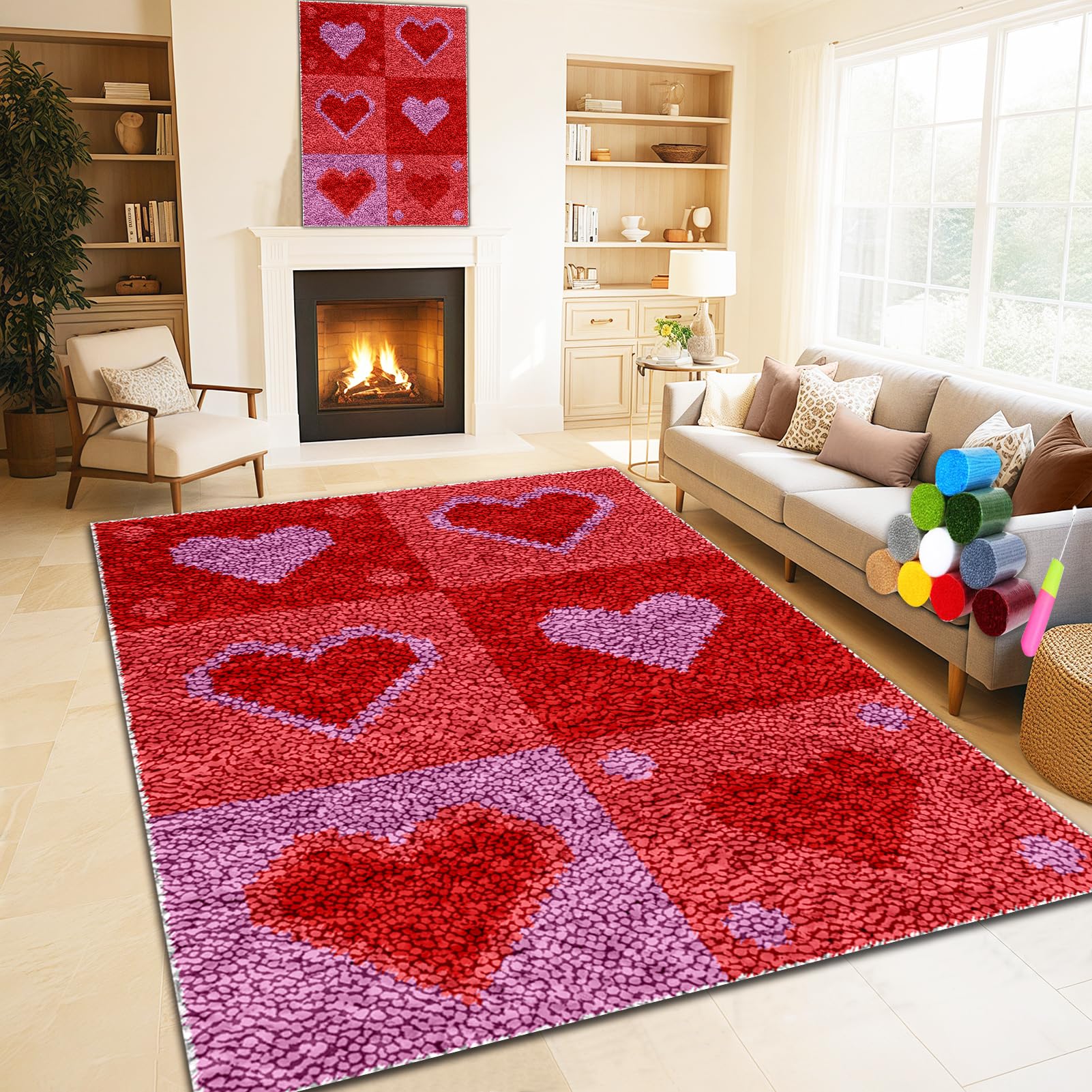 130 x 150 cm Kits de Alfombra Gancho Pestillo, Kit Ganchillo para Principiantes, Kit De Punto De Cruz Fabricación Alfombras para Adultos y Principiantes, 3D Latch Hook Manualidades Kits