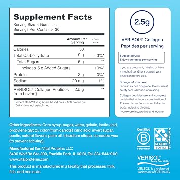 Vital Proteins Collagen Gummies, 2.5g of Clinically-Tested Collagen for Hair, Skin, Nails & Wrinkles, 120 ct, 30-Day Supply, Grape Flavor