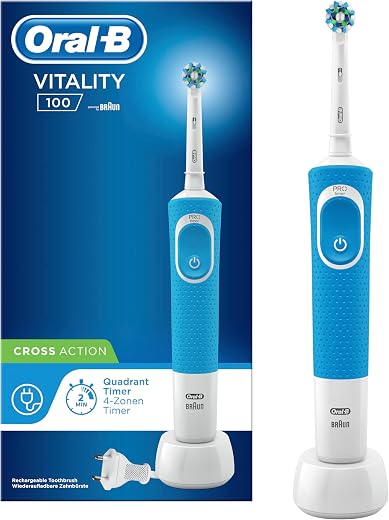 Oral-B Spazzolino Elettrico Ricaricabile Vitality 170, Movimento Oscillatorio e Rotatorio, Batteria a Lunga Durata, 2 Testine e 1 Spazzolino, Blu, Idea Regalo