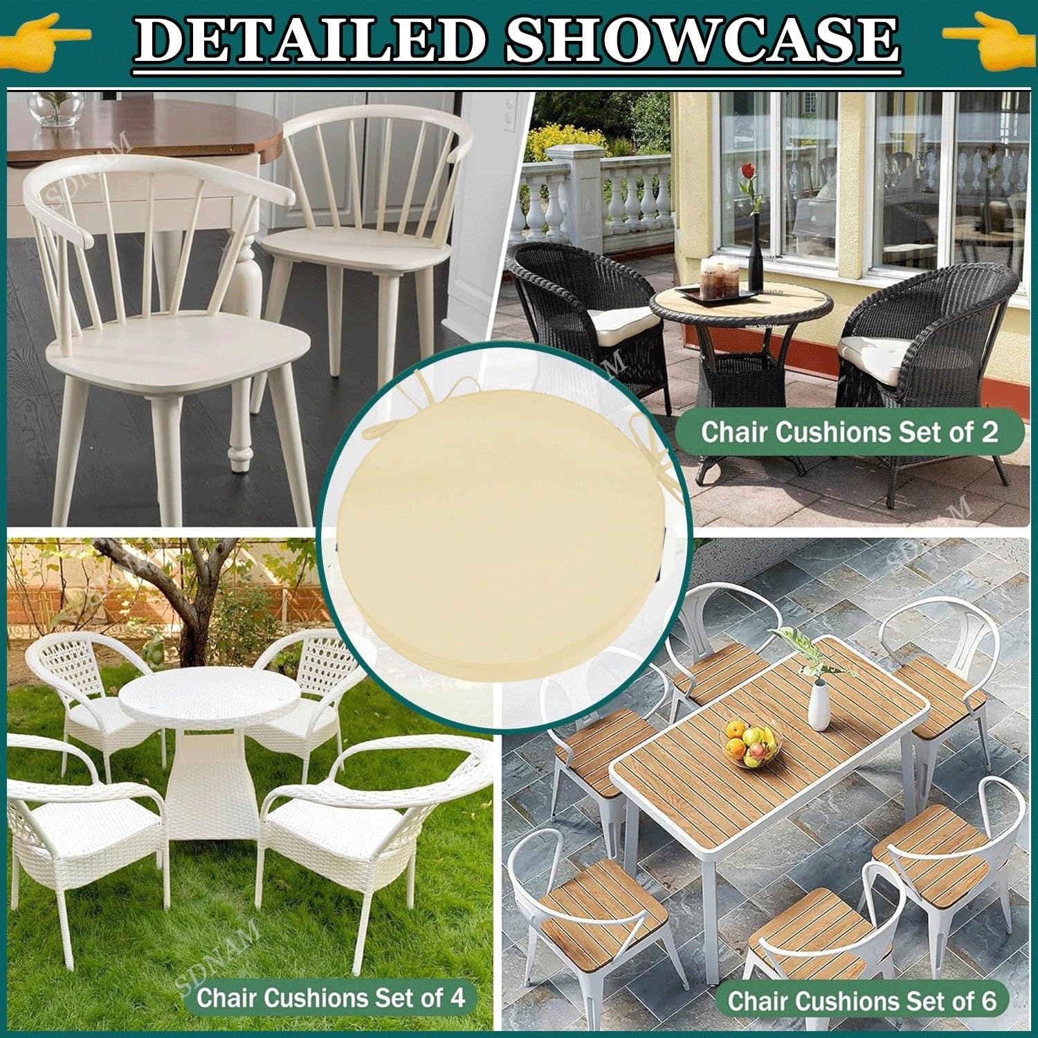 Set di 1/2/4 Cuscino per Sedia Rotondo Esterni, Spessore 5/8cm, Cuscini per Sgabello, Con laccetti, Impermeabili, Sfoderabili, Cuscini per Sedie for Interni ed Esterni, Giardino, Patio(G7,40x5cm/4pcs)
